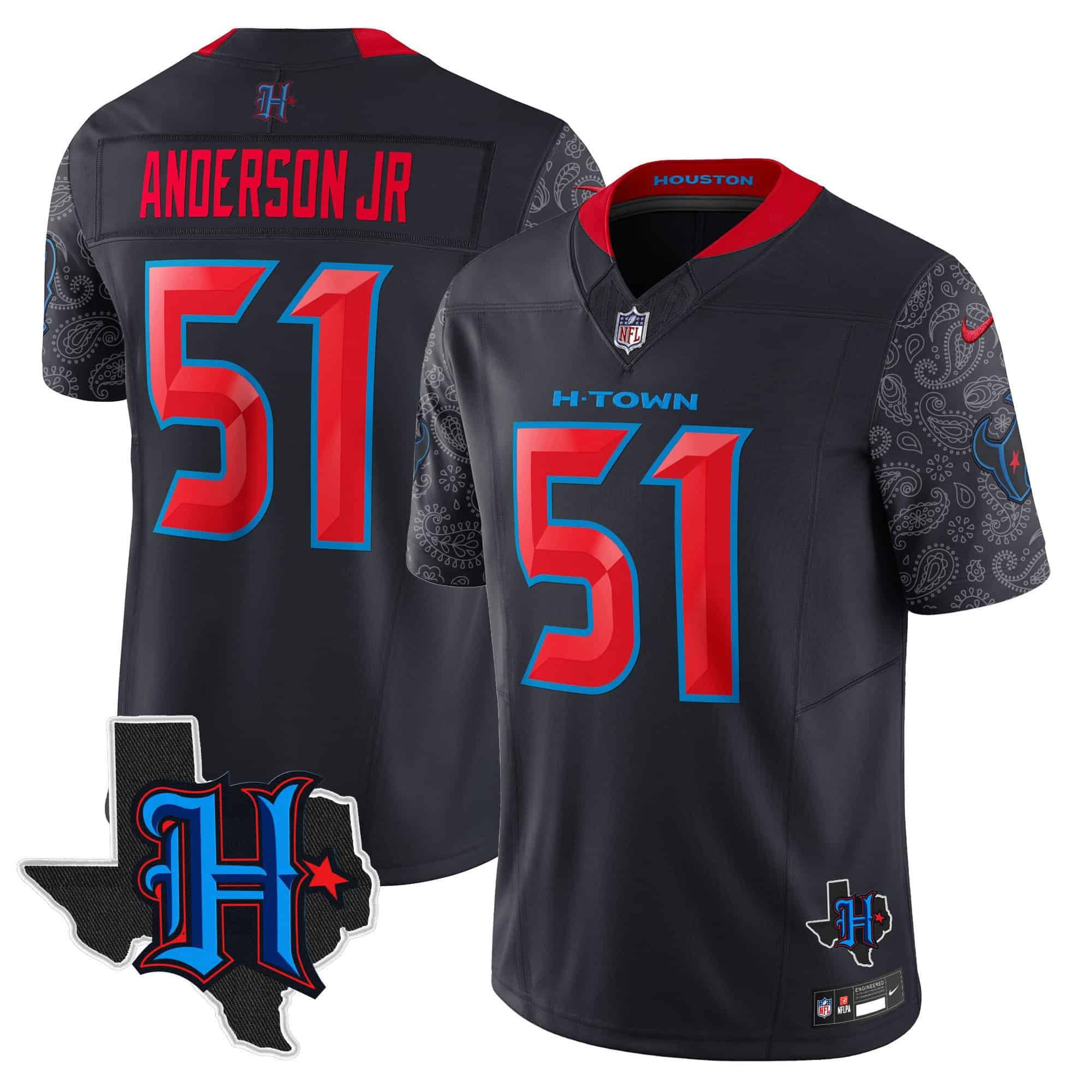 Men Houston Texans #51 Anderson jr Black 2024 Nike Texas Patch Vapor Limited NFL Jersey